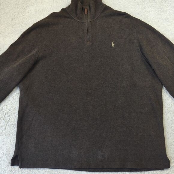 Polo Ralph Lauren Quarter Zip Sweater Men's XXL Brown Winter Classic Fit FLAW - Picture 2 of 7